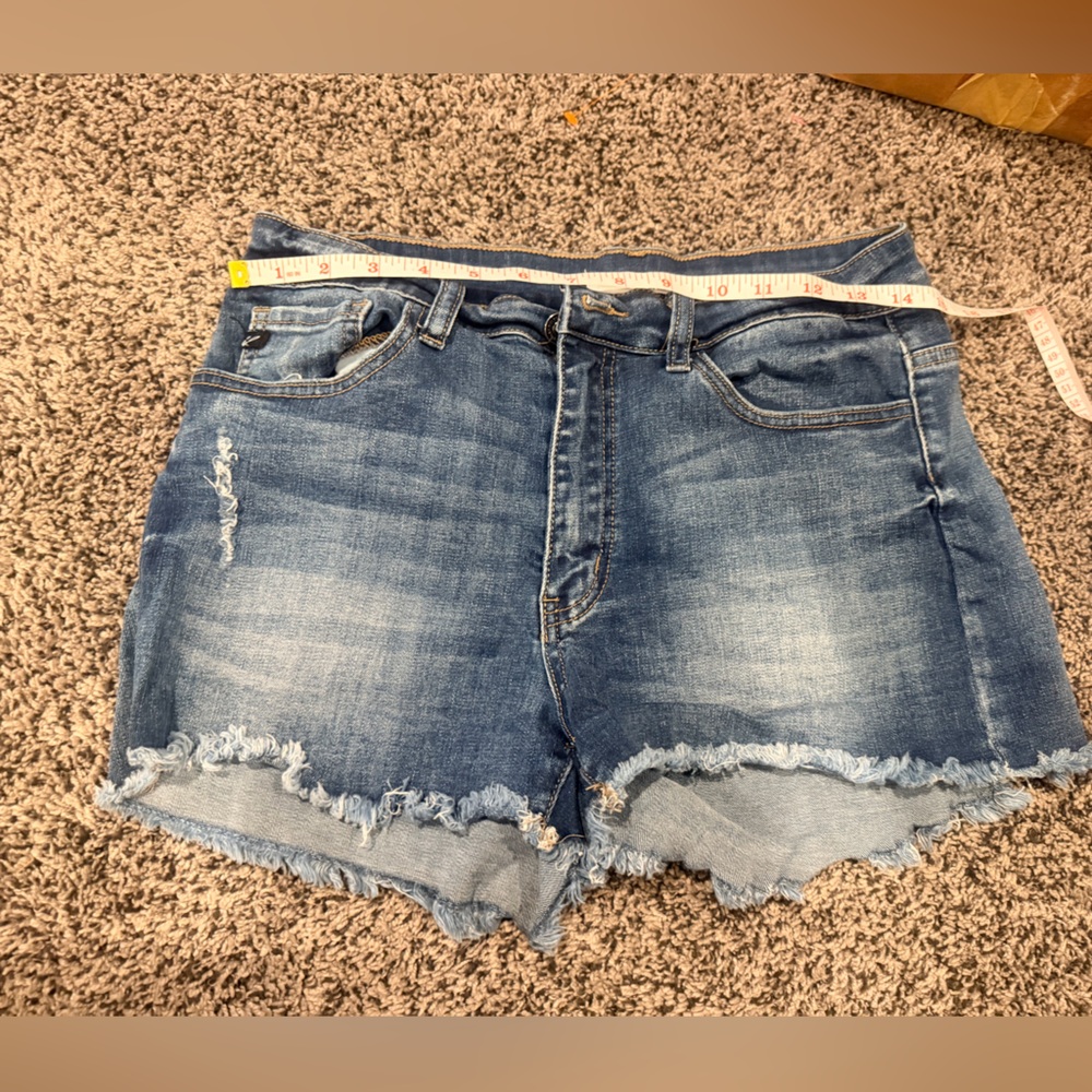 KanCan Distressed Frayed Hem Denim Shorts - Blue